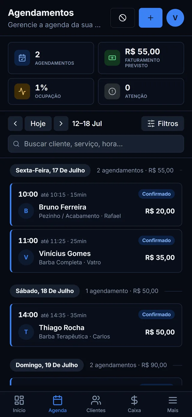 Vatro — tela de Agenda