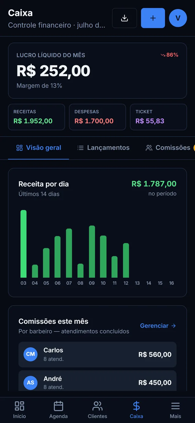 Vatro — tela de Caixa